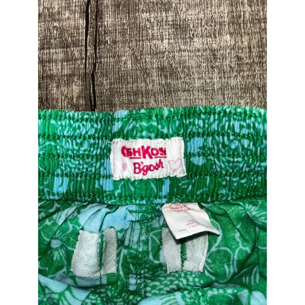 OshKosh Bgosh Toddler Girls Green Floral Cotton Cuffed Shorts Size 4T